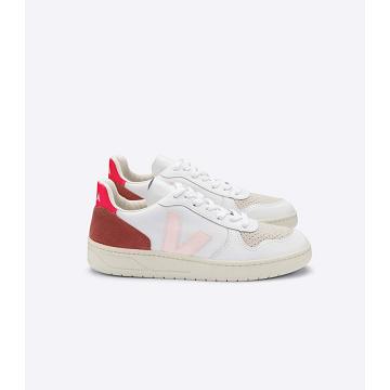 Veja V-10 LEATHER Sneakers Dames White/Red | NL 639BEX